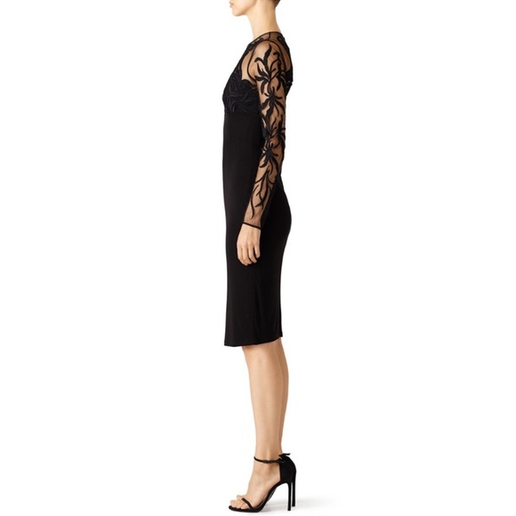 DAVID MEISTER • Black Garden Mesh Sheath Long Sleeve Dress - Picture 2 of 4